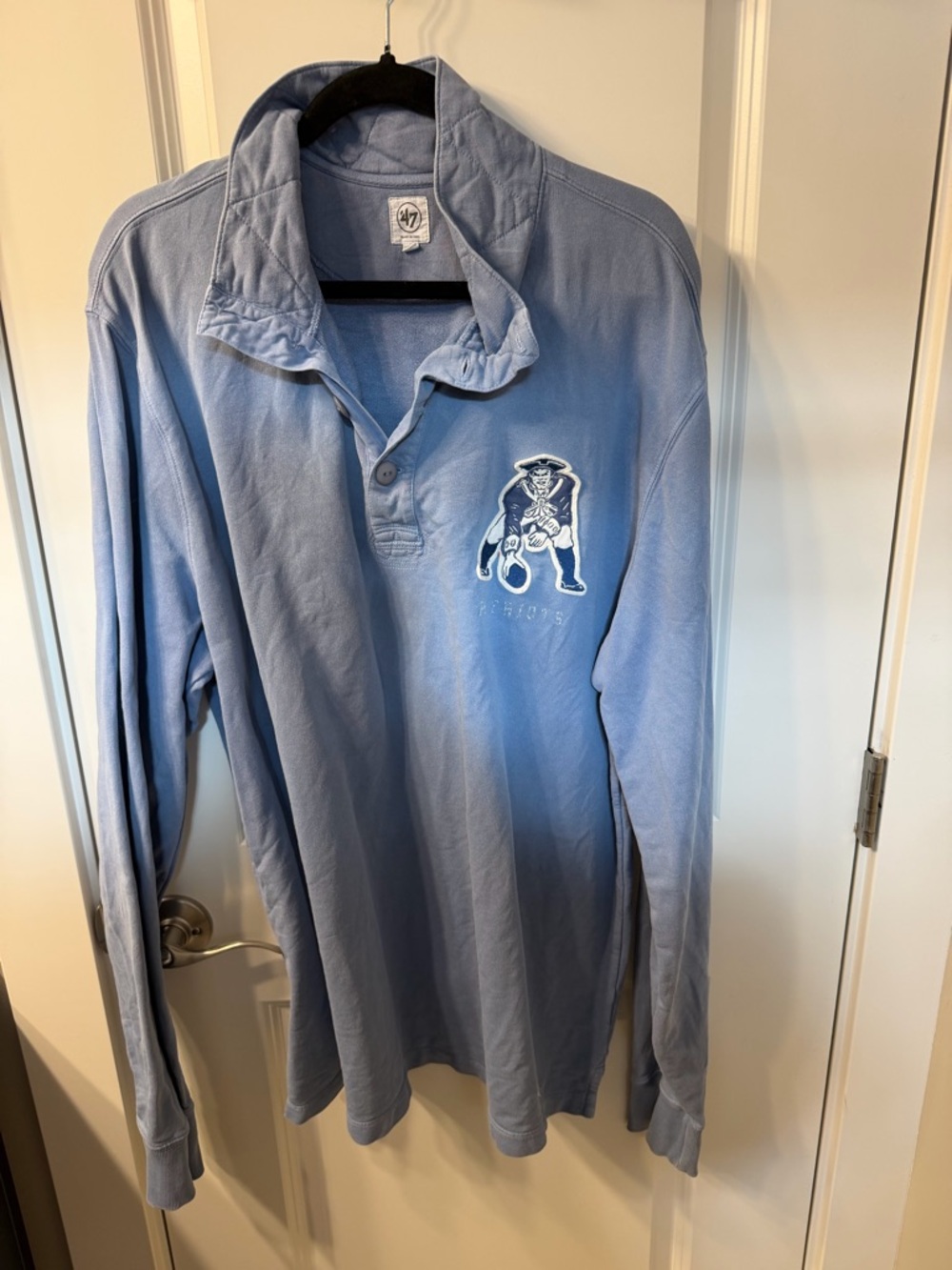 47 Brand New England Patriots Long-Sleeve Rugby Polo with Embroidered Mascot